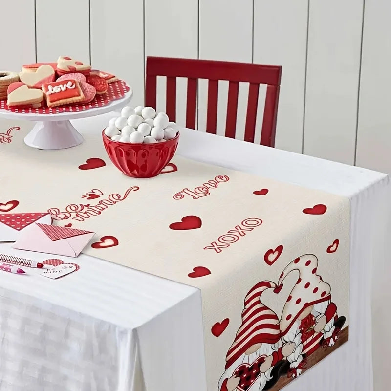 Valentine's Day Gnome Couple Table Runner – Red Heart Design Holiday Table Runner PLUSH