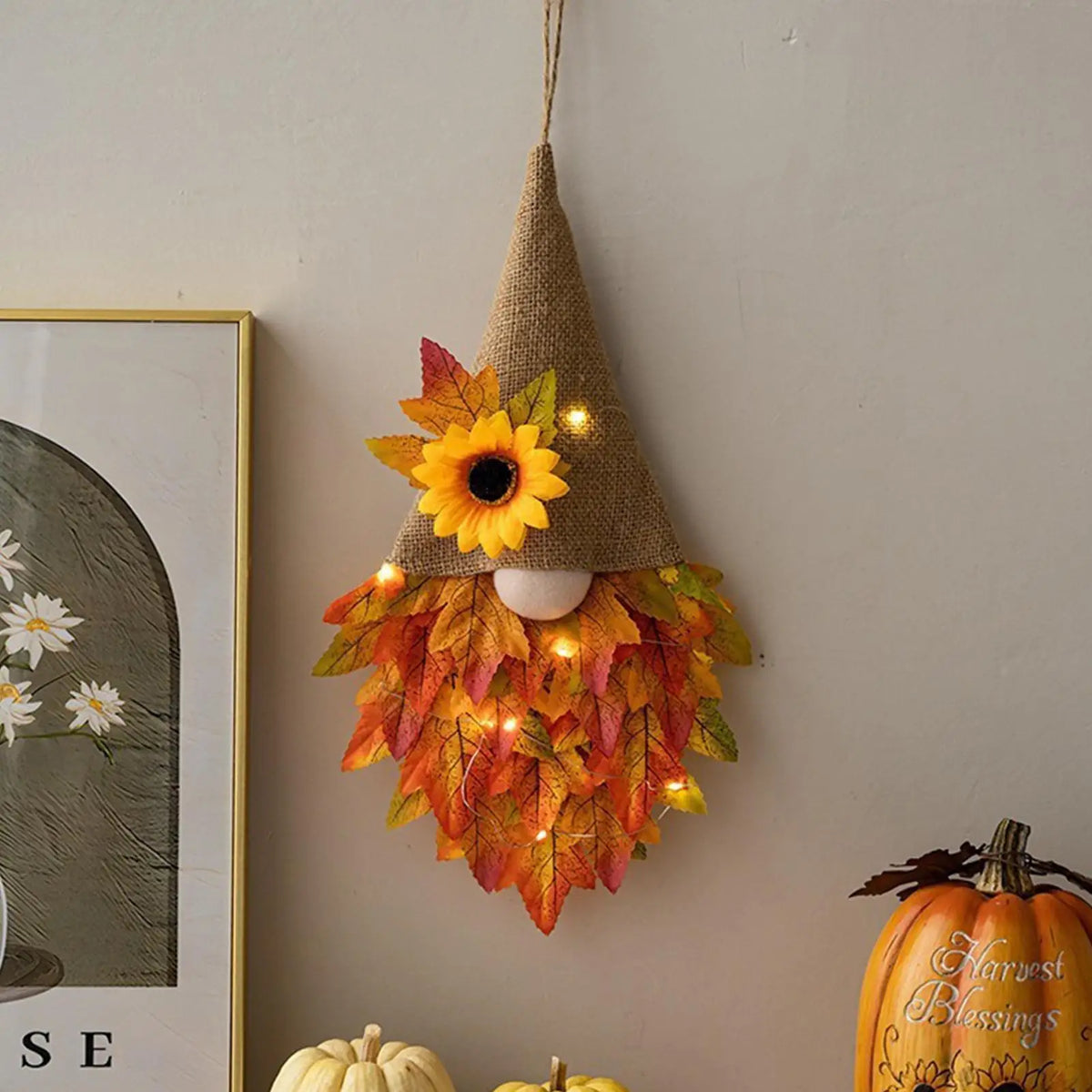 Fall Gnome Wreath – Artificial Autumn Door & Wall Decoration Seasonal Wreath Decor PLUSH