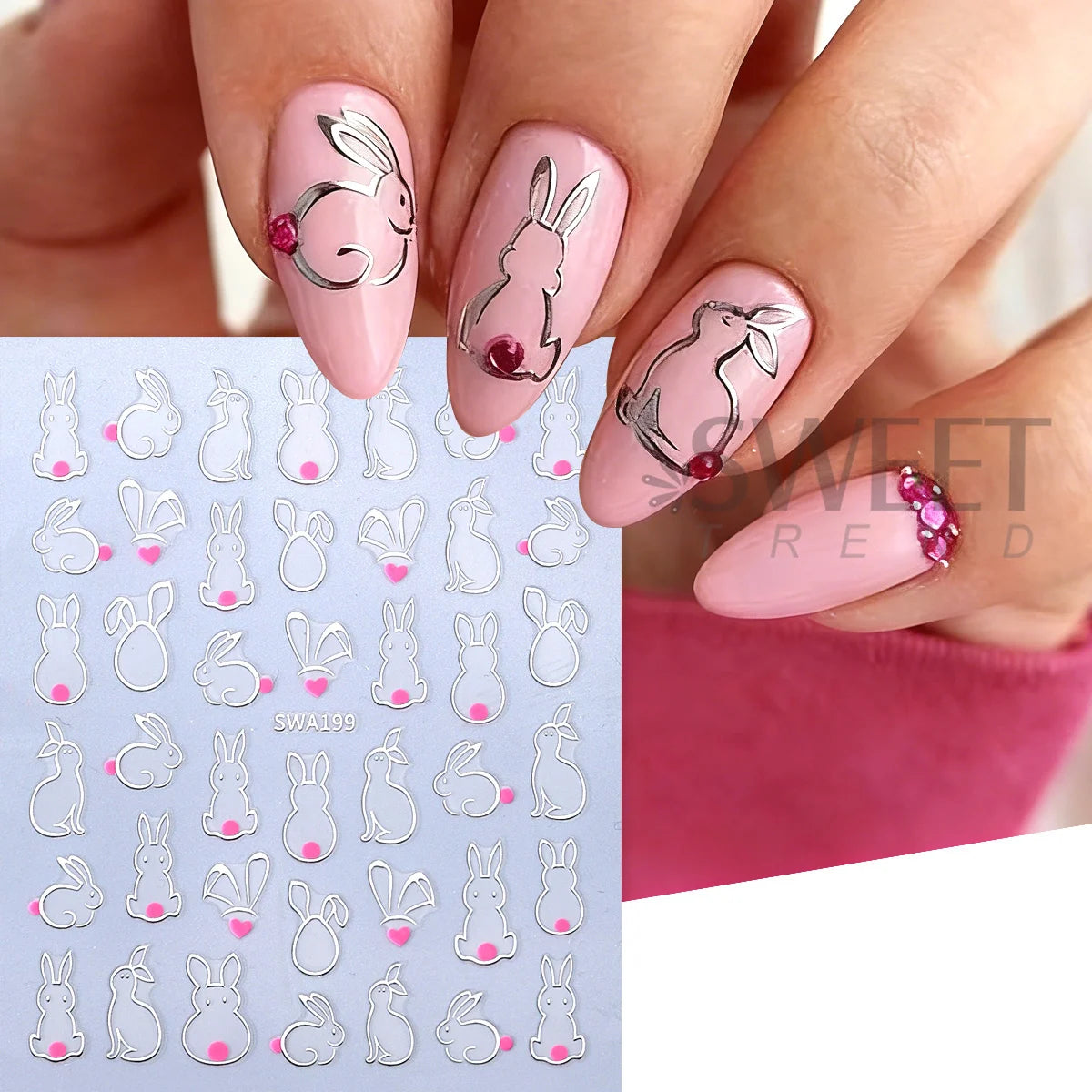 Hollow Bunny Nail Stickers Gold Silver Pink Easter Decals 2pcs Nail Art Stickers PLUSH