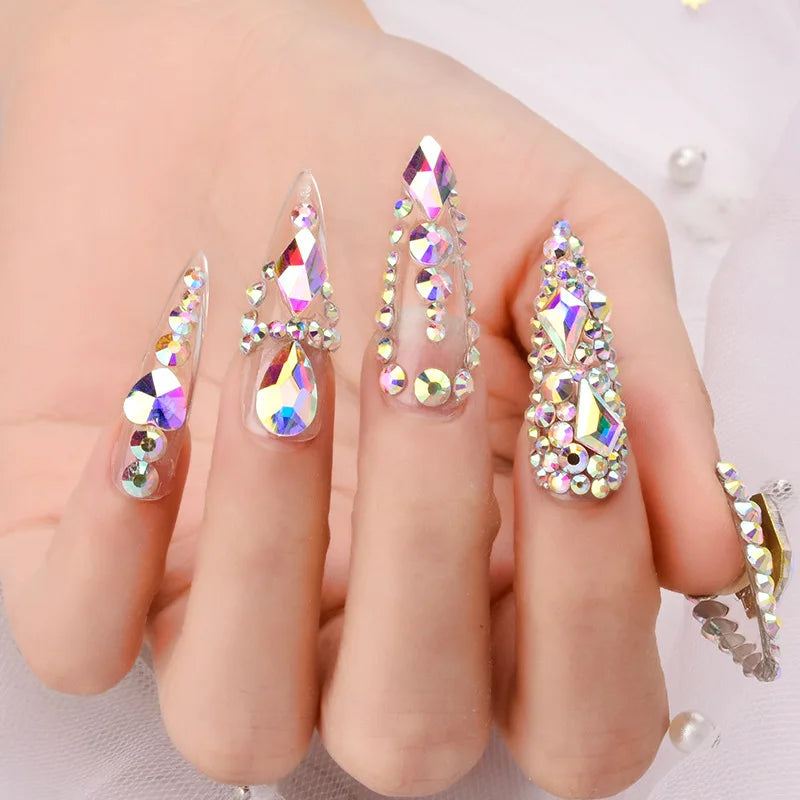 Mixed-Shape Nail Art Rhinestones – Flatback Crystal Gems Box Nail Art Rhinestones PLUSH