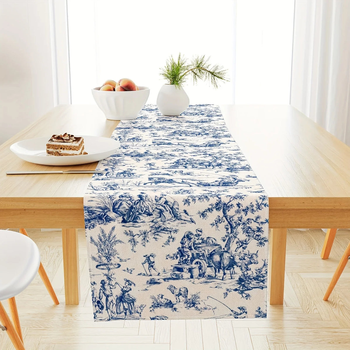 French Country Table Runner – Blue Retro Pastoral Print | 3 Sizes Table Runner PLUSH