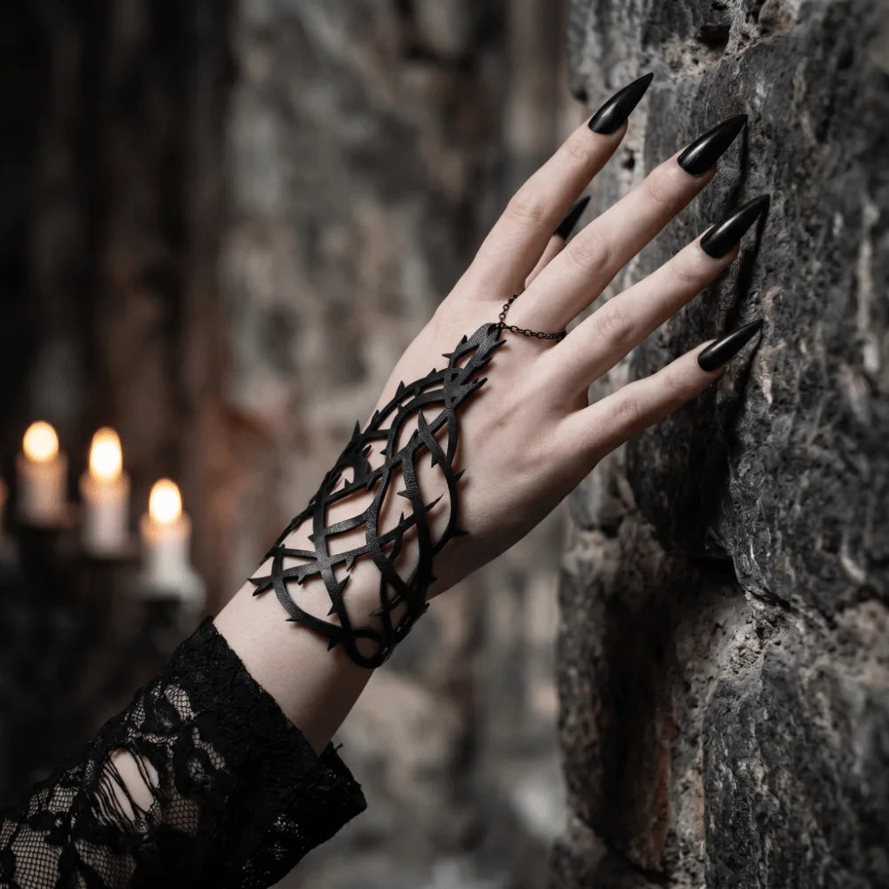 Black Spike Gothic Spider Web Velvet Bracelet | Adjustable Gothic Fashion Bracelet PLUSH