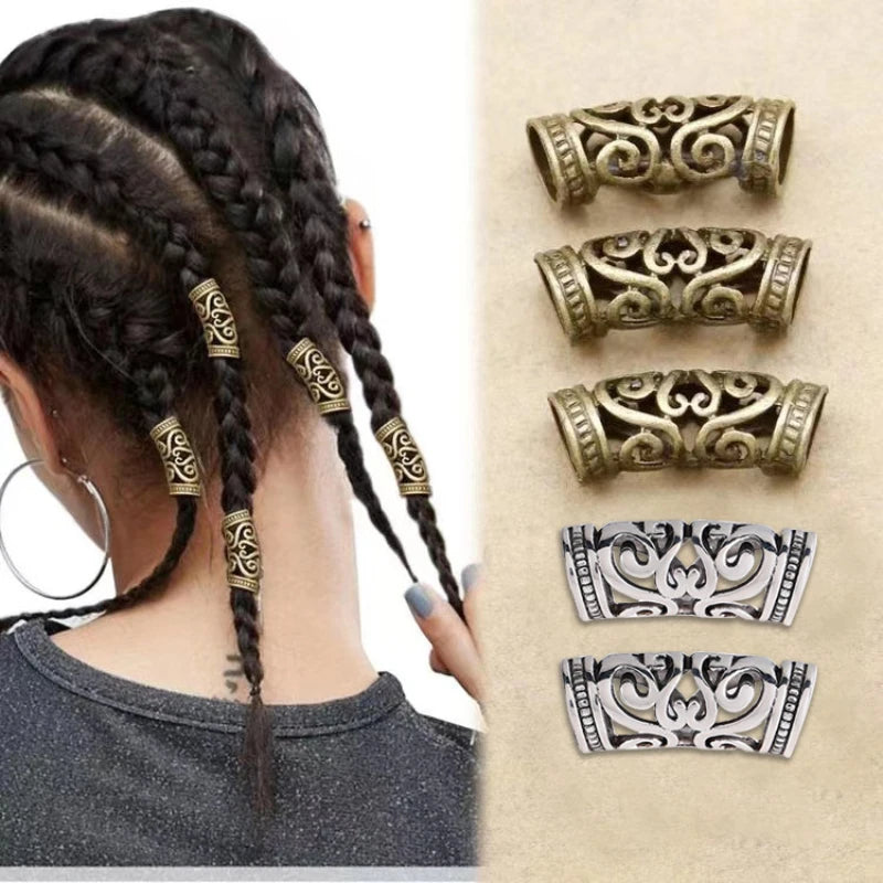 5pcs Viking Dreadlock Beads – Antique Silver & Gold Hair Rings Hair Braid Beads PLUSH