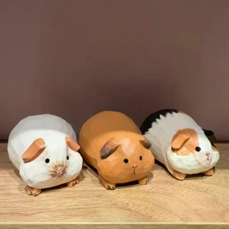 Hand Carved Wooden Guinea Pig Figurine – Cavy Statue Décor Wood Carved Figurine PLUSH