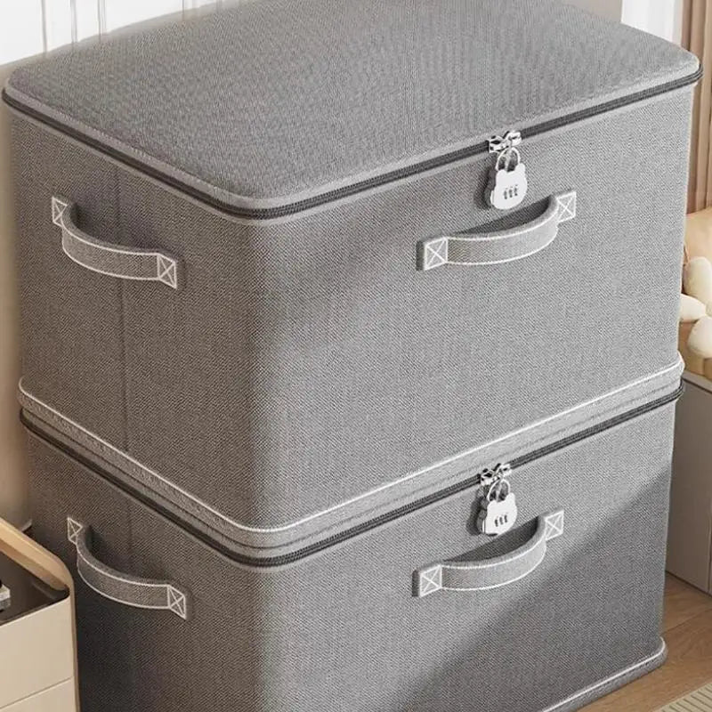 Large Foldable Fabric Storage Box with Password Lock – Grey Lockable Storage Box PLUSH
