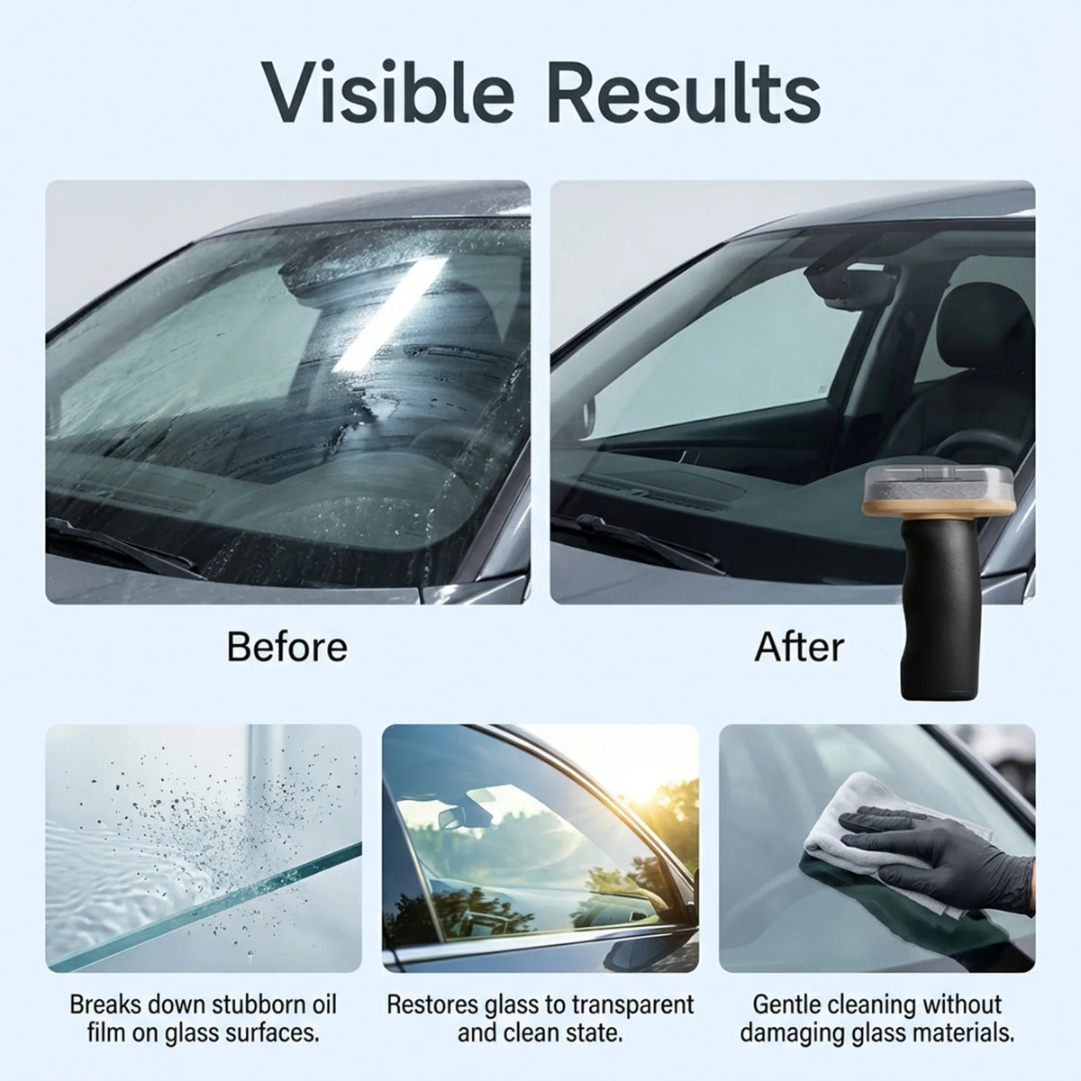 Car Windshield Glass Oil Film Remover with Brush – 100g Auto Glass Cleaner PLUSH