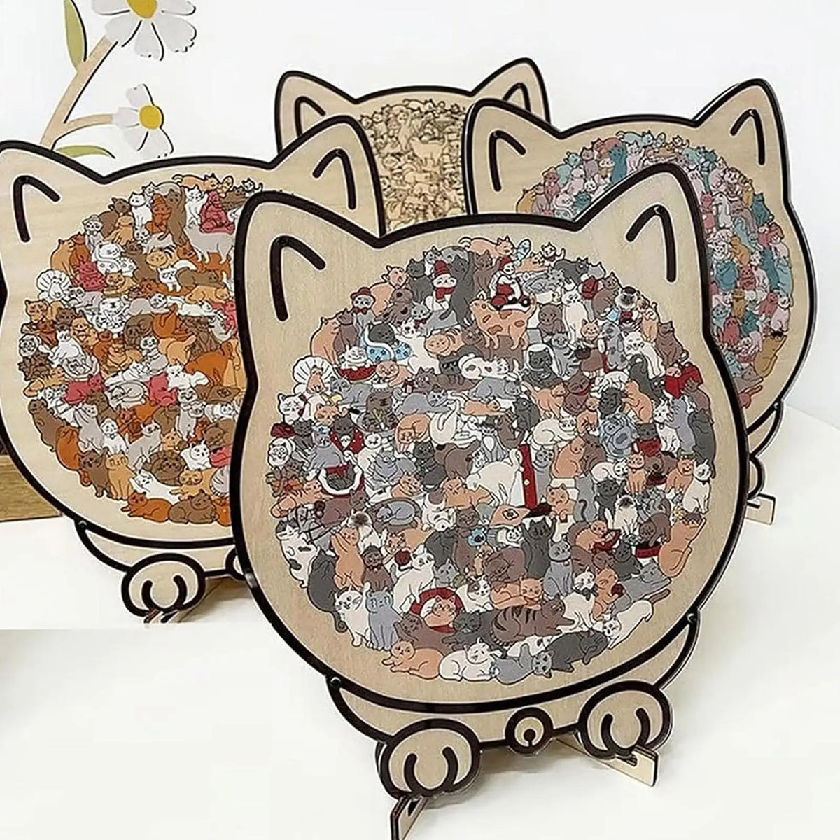 Cat-Shaped Wooden Jigsaw Puzzle 135 Pieces – Gift for Cat Lovers Wooden Jigsaw Puzzle PLUSH