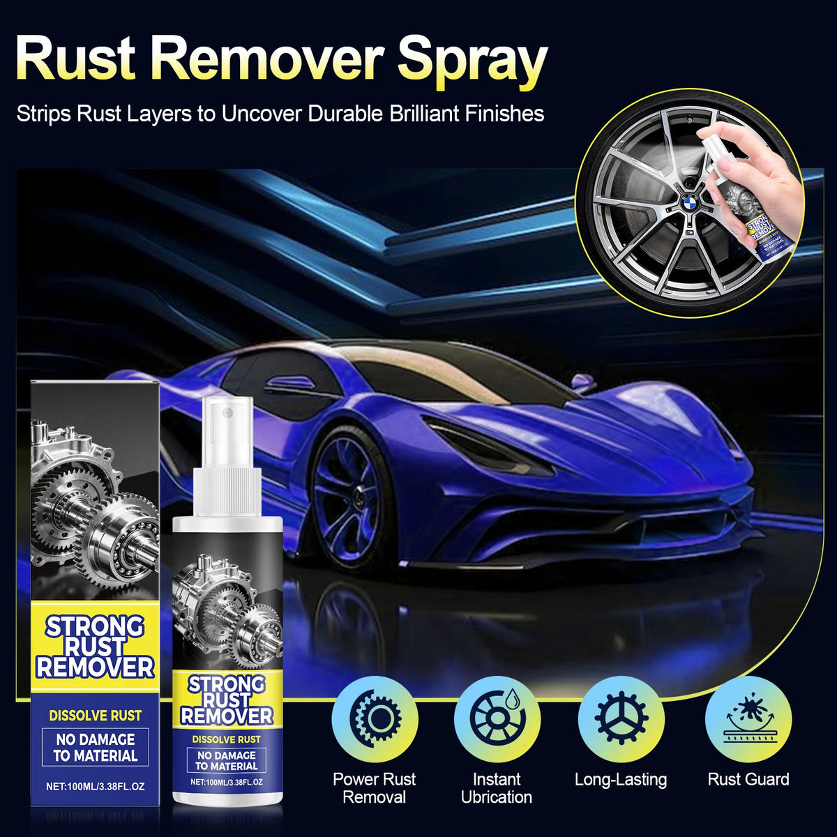 RayHong Rust Remover Spray – Fast-Acting Metal Shine 100ml Rust Remover Spray PLUSH 2 100ml