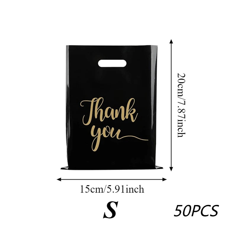 50pcs Black Thank You Plastic Shopping Bags | Party & Retail Plastic Shopping Bags PLUSH S 50PCS