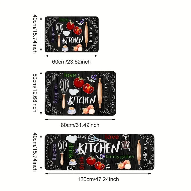 3-Piece Non-Slip Kitchen Mat Set – Knife & Fork Print Kitchen Mat Set PLUSH