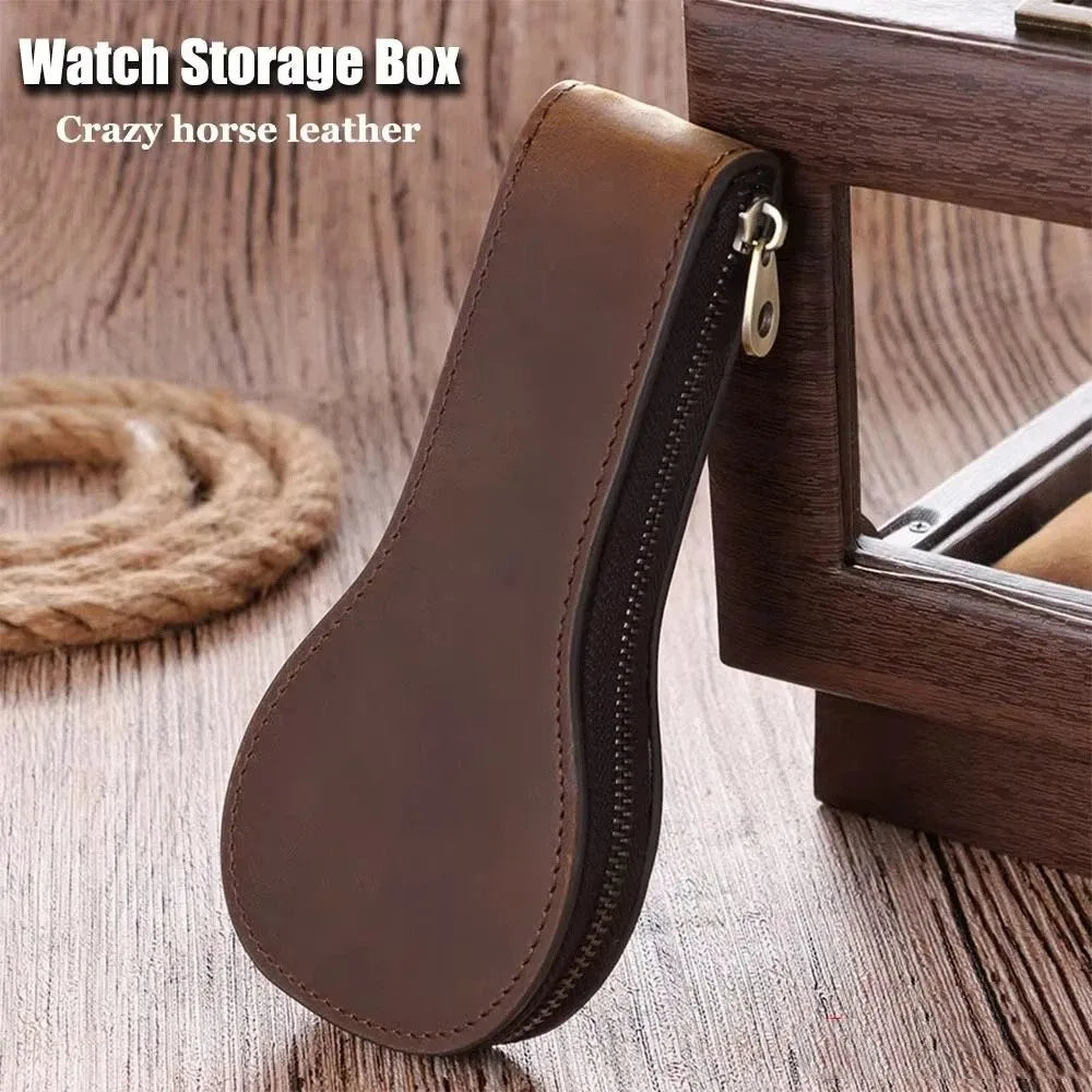 PU Leather Watch Pouch 1-Slot Zipper Travel Storage Organizer Watch Travel Pouch PLUSH