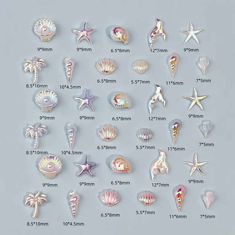 50pcs Mermaid Tail Ocean Nail Charms – Aurora DIY Manicure Nail Art Charms PLUSH