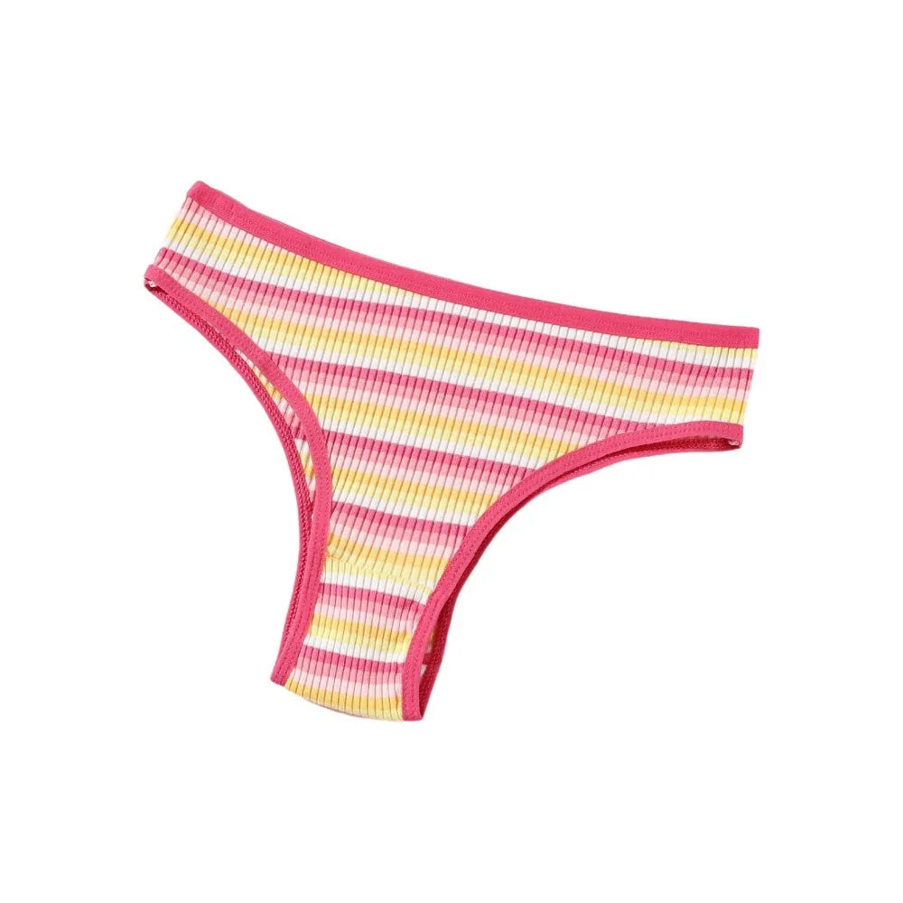 Women's Cotton Briefs – Colorful Striped Low Waist Panties Women's Cotton Briefs PLUSH Yellow M 1pc