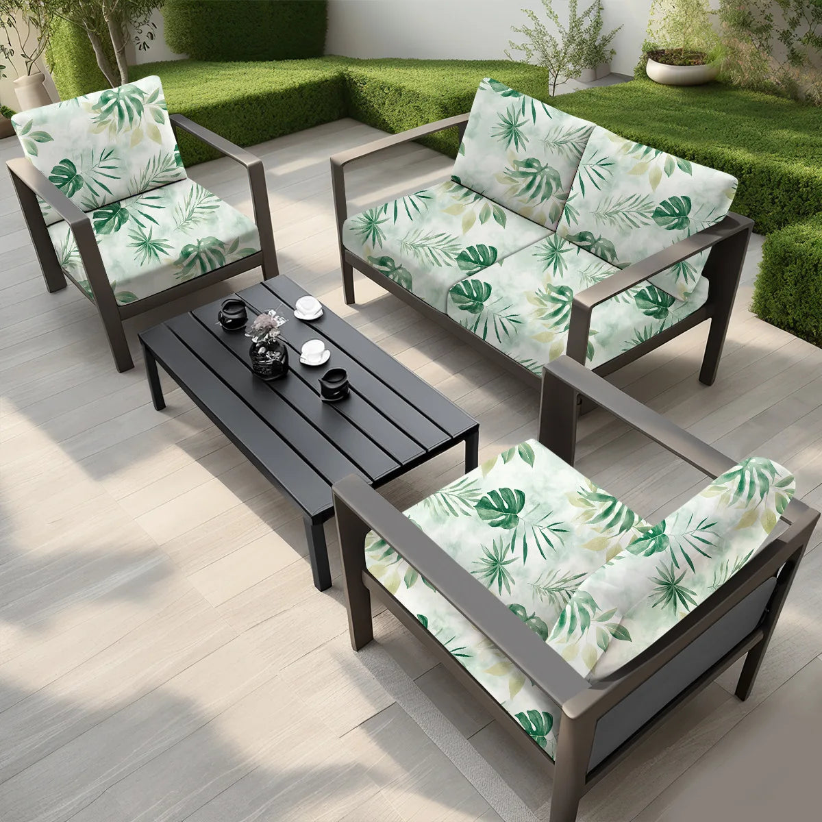 Outdoor Printed Sofa Cushion Cover – Elastic Patio Slipcover Sofa Slipcover PLUSH Pattern C One person seatX3pcs