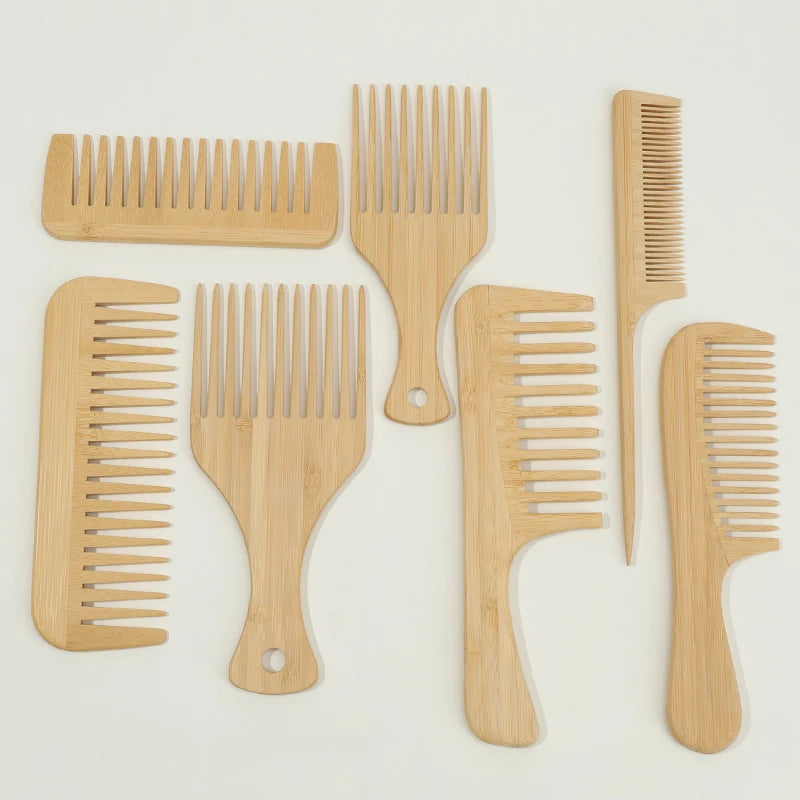 Natural Bamboo & Wood Handmade Combs – Wide & Fine Teeth Set Wood Hair Comb PLUSH