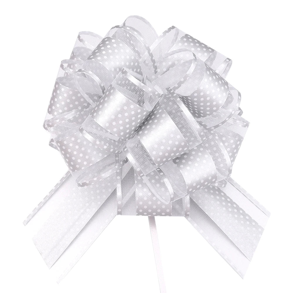 2pcs Polka Dot Pull Bow Ribbons 15cm – Gift Wrap Decoration Gift Wrap Bow PLUSH Silver