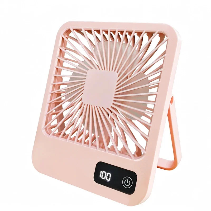 Rechargeable Desktop Fan Foldable Type-C 5-Speed LED Display Rechargeable Desk Fan PLUSH Pink