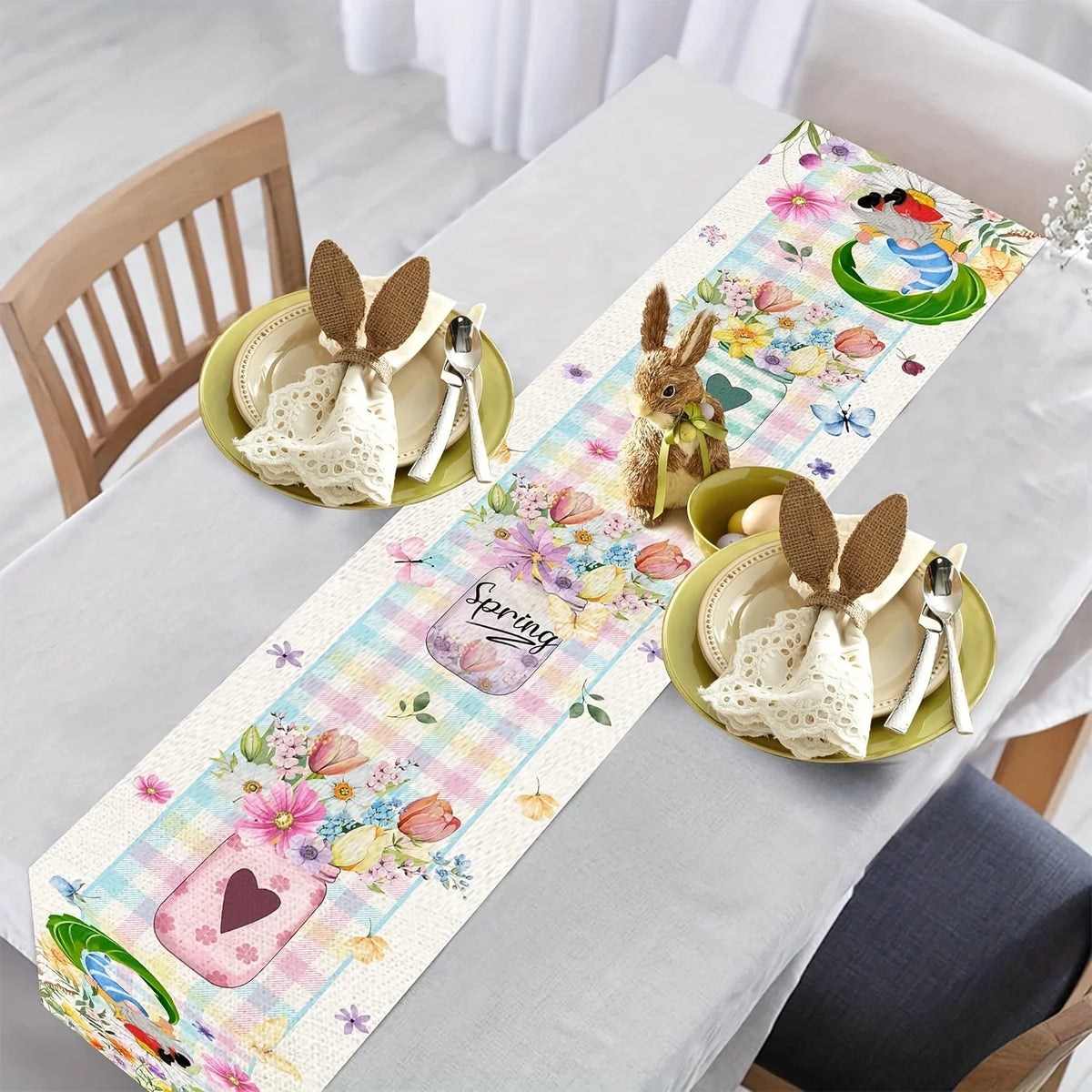 Spring Floral Plaid Table Runner – Long Polyester Fabric Table Runner PLUSH