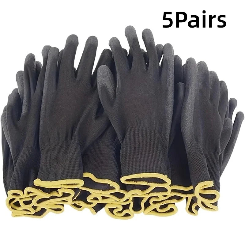 Black PU Coated Work Gloves Anti-Slip Breathable Nylon 3-10 Pairs Work Safety Gloves PLUSH 10PCS-5Pairs XL