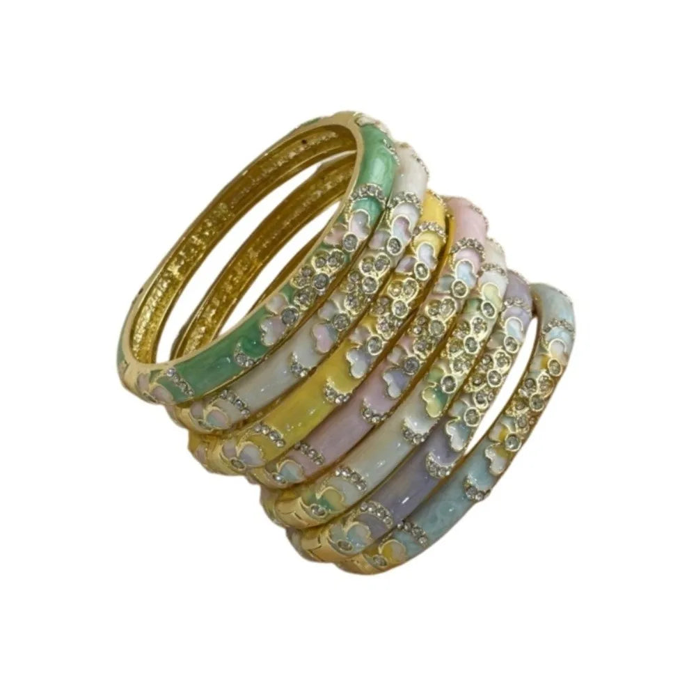 Colorful Cloisonne Enamel Bangle – Vintage Rhinestone Bracelet Enamel Bangle PLUSH