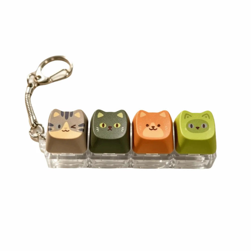 Cute Cat Keycap Keychain – Fidget Clicker Button Keychain Novelty Keychain PLUSH 4 key -Style L-