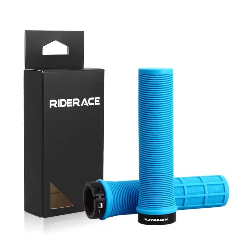 RIDERACE Lock-On MTB Handlebar Grips – Ergonomic TPR Non-Slip Bike Handlebar Grips PLUSH BLUE MIST