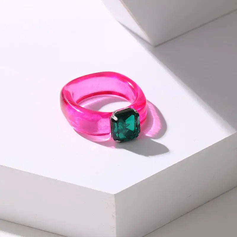Women's Colorful Zircon Resin Ring – Trendy Sweet Style Resin Fashion Ring PLUSH one size A9