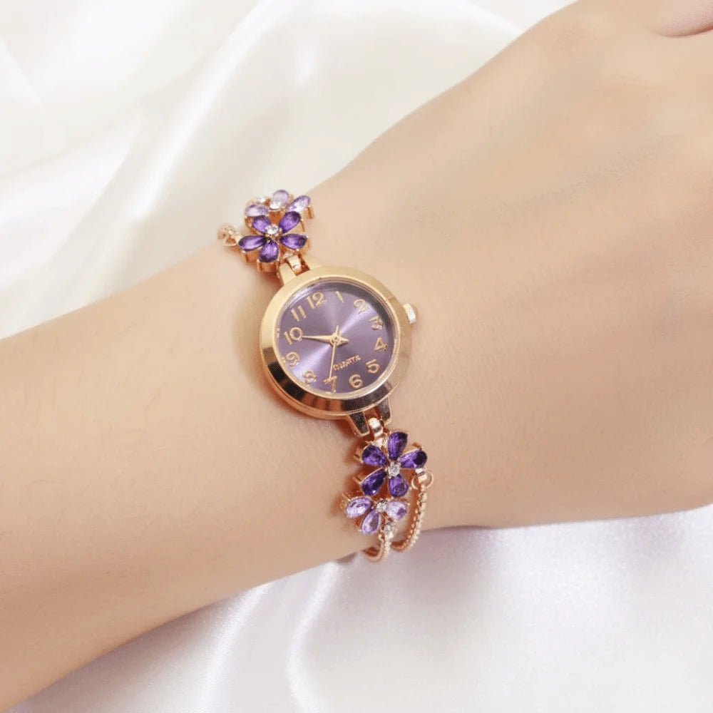 Women's Flower Quartz Bracelet Watch – Double Chain Oval Dial Women's Bracelet Watch PLUSH