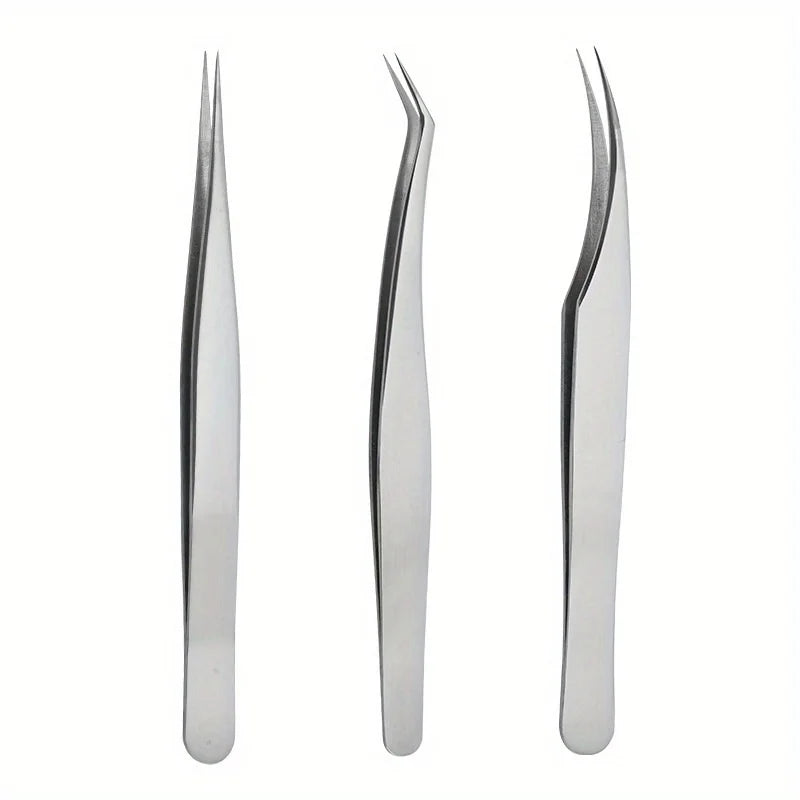 Ouriner Eyelash Grafting Tweezers Set – 3Pcs Stainless Steel Eyelash Tweezers Set PLUSH 3 PCS SET