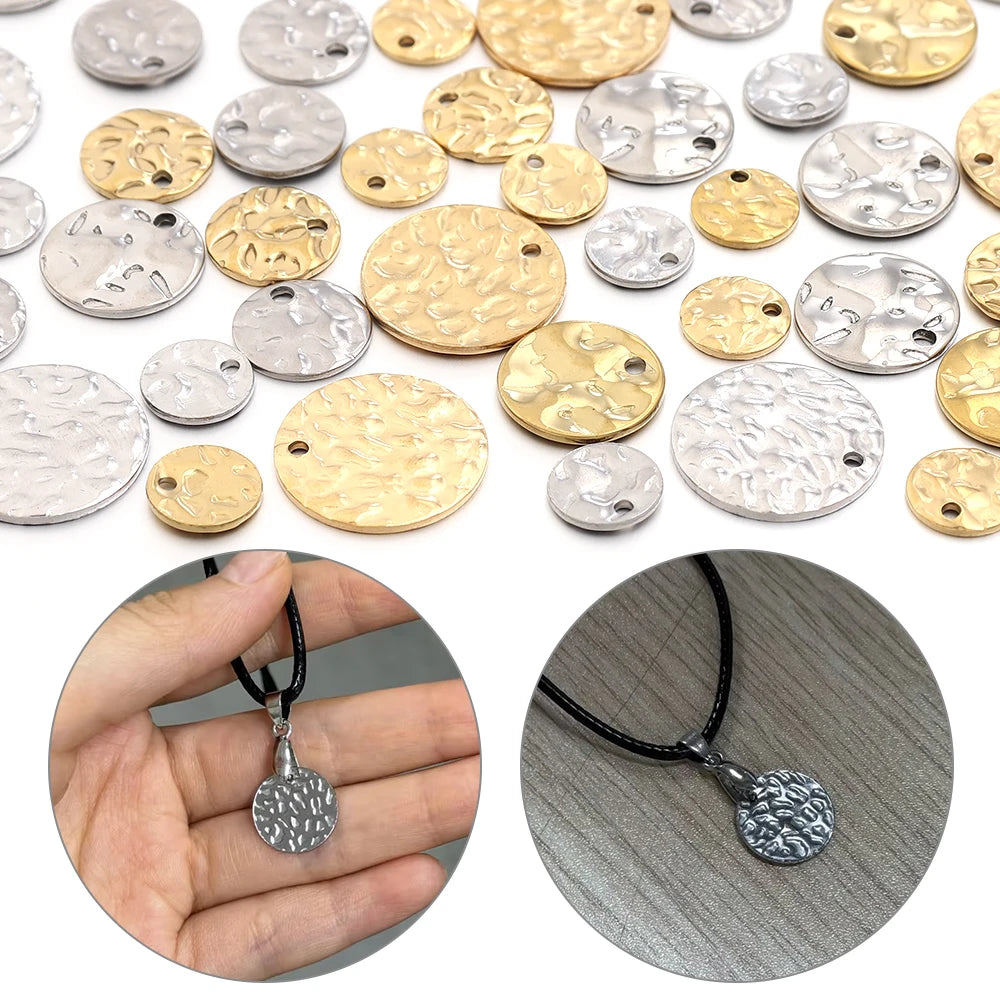 10pcs Stainless Steel Textured Disc Charms for DIY Jewelry Jewelry Charms PLUSH
