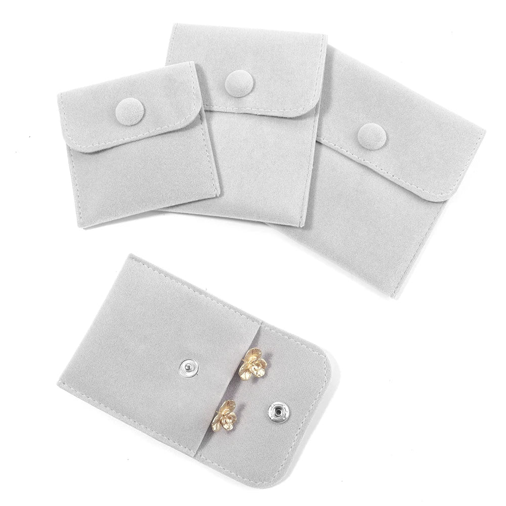 Velvet Snap Button Jewelry Pouch – Rings, Earrings & Gifts Jewelry Packaging Pouch PLUSH Gray 10X10mm