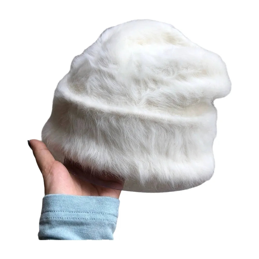 Women's Slouchy Knit Beanie Hat – Y2K Winter Thermal Skullcap Winter Knit Beanie PLUSH White