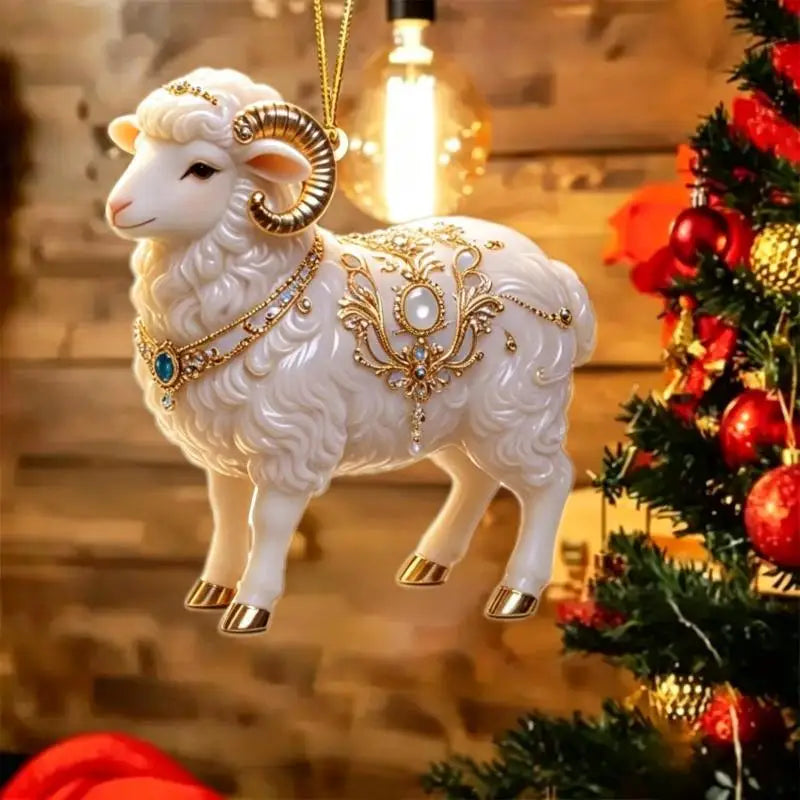 Acrylic Chinese Zodiac Goat Hanging Ornament Red Gold Holiday Hanging Ornament PLUSH