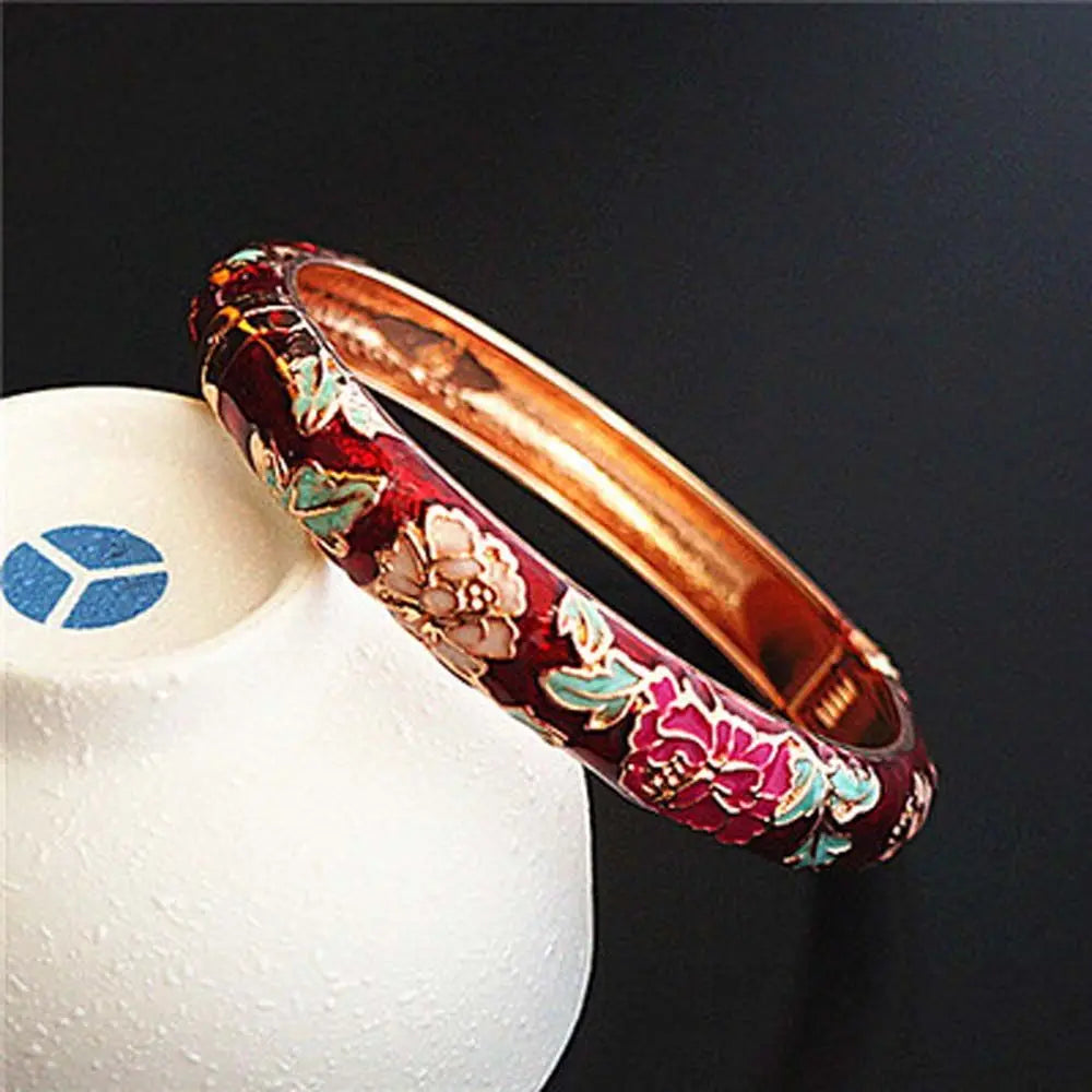 Chinese Vintage Peony Filigree Bangle Bracelet for Women Filigree Bangle Bracelet PLUSH