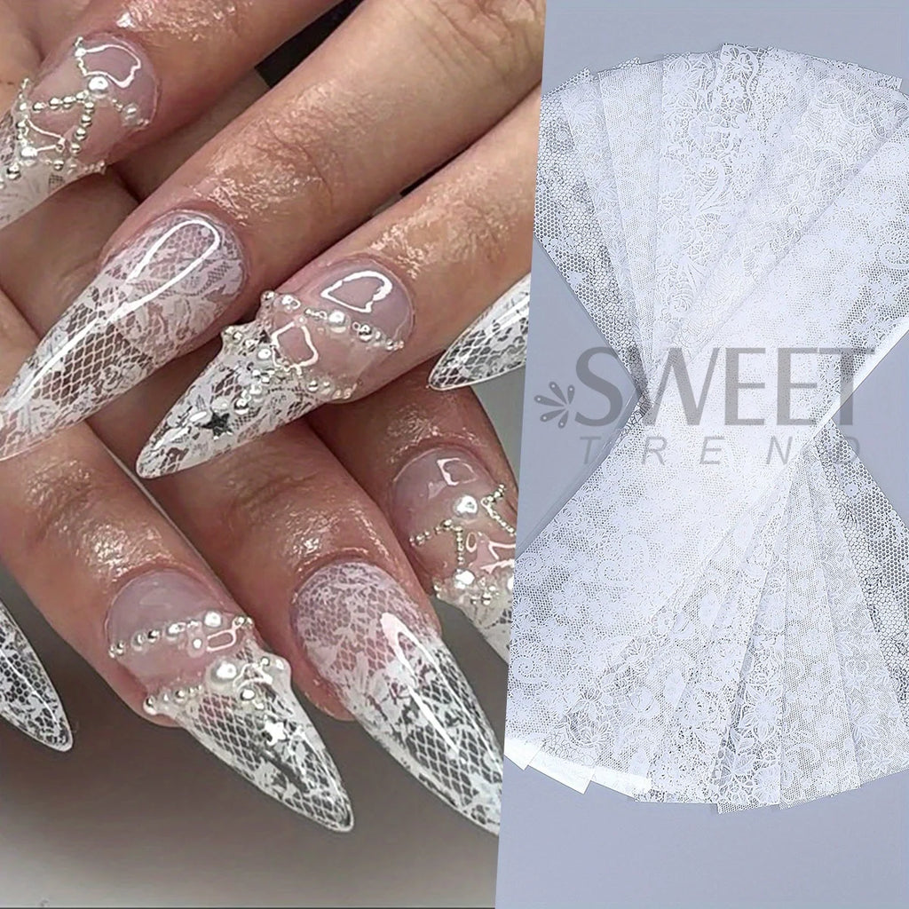Black White Lace Floral Nail Transfer Foils 10/20pcs Nail Transfer Foils PLUSH