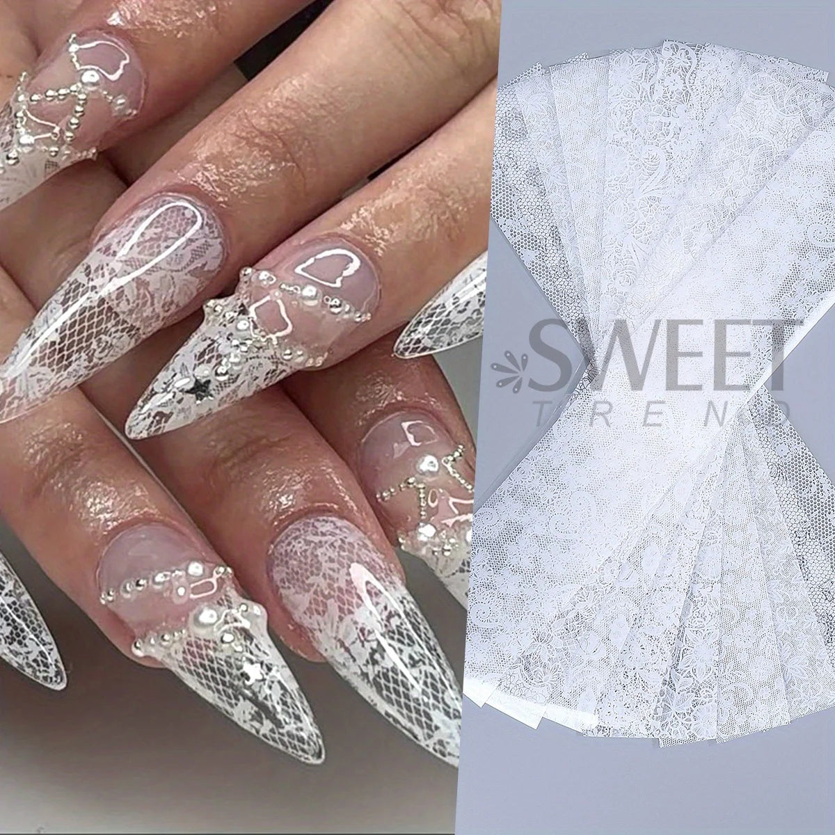 Black White Lace Floral Nail Transfer Foils 10/20pcs Nail Transfer Foils PLUSH