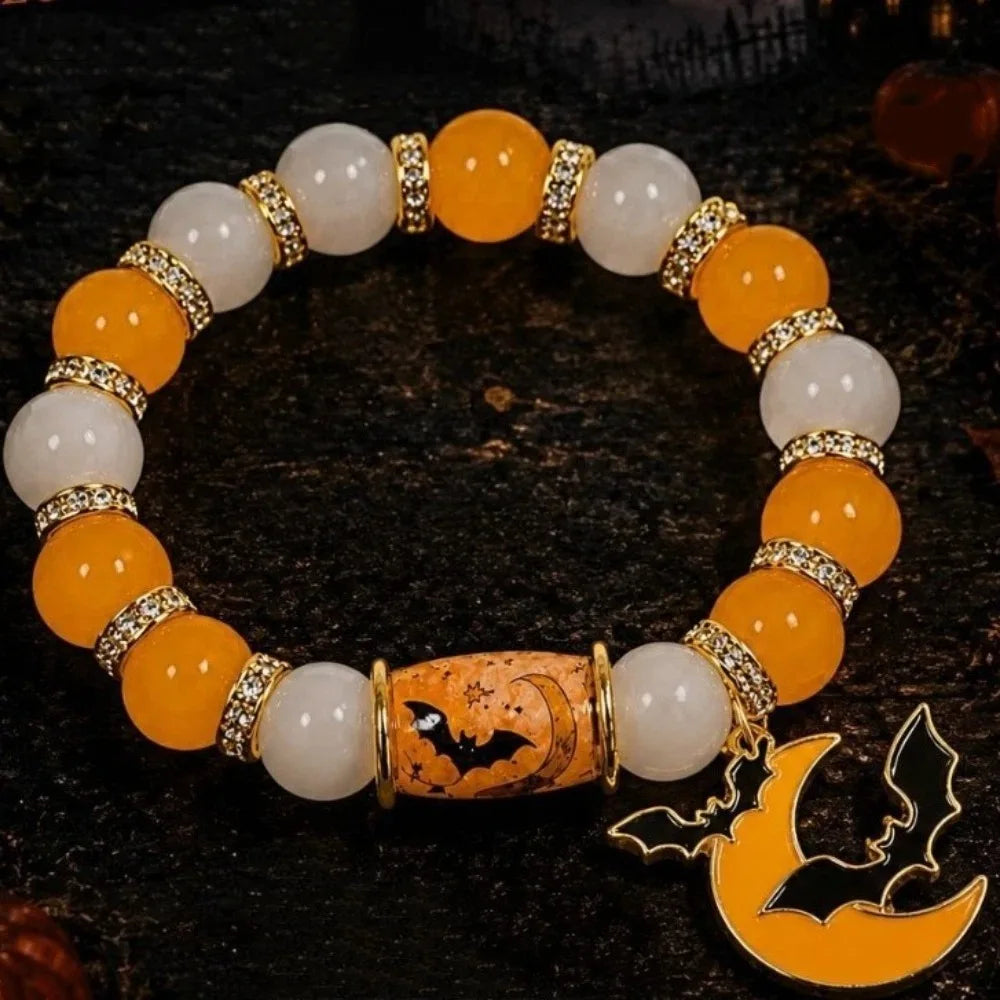 Halloween Crystal Beaded Bracelet – Ghost & Pumpkin Pendant Beaded Bracelet PLUSH Style 6