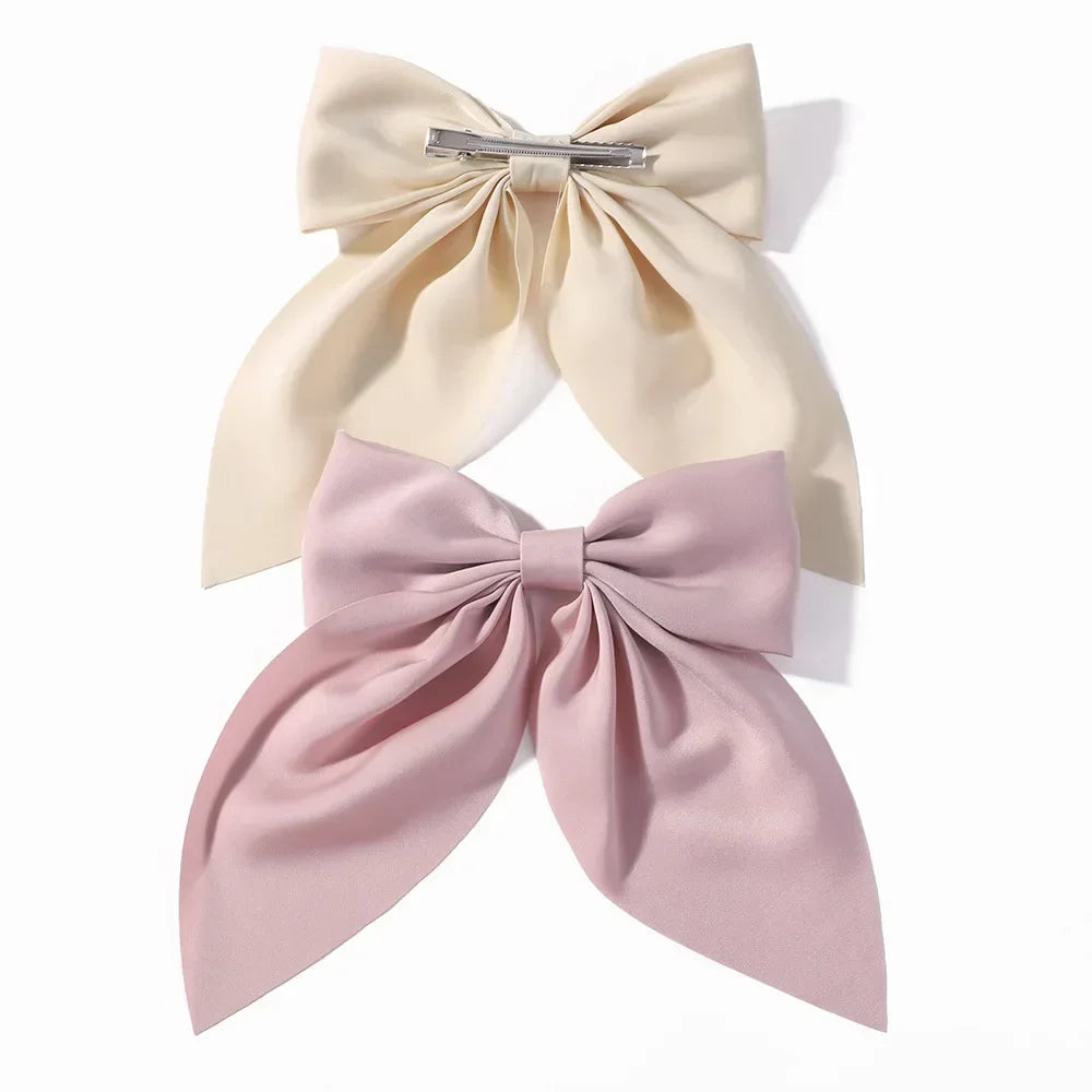 Double Sided Satin Bow Hair Clip – Straight Clip Accessory Bow Hair Clip PLUSH
