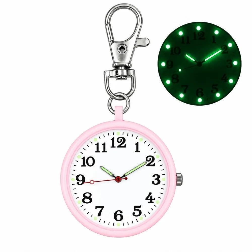 Vintage Luminous Pocket Watch Mini Quartz Keychain Clock Pocket Watch PLUSH Pink