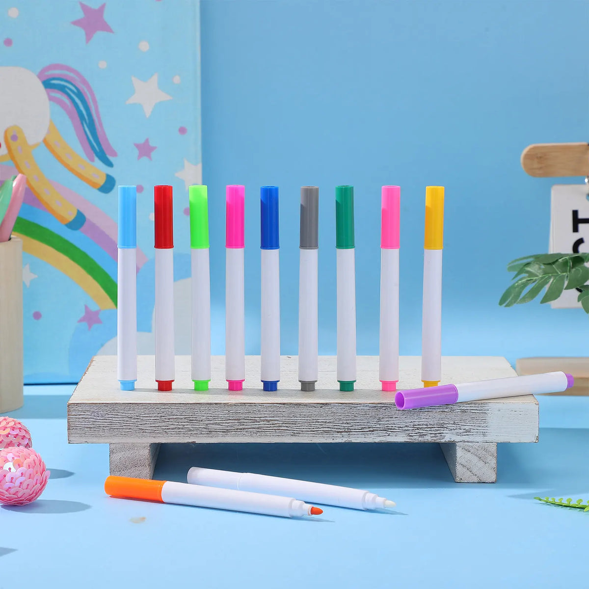 24pcs Fluorescent Dry Erase Markers – Whiteboard & Glass Pens Dry Erase Markers PLUSH