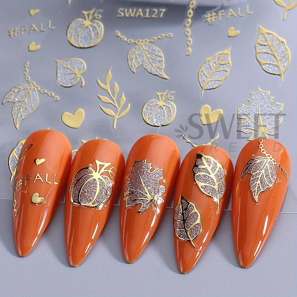 Halloween Nail Art Stickers – Pumpkin Spider Web Foil Decals 3pcs Nail Art Stickers PLUSH