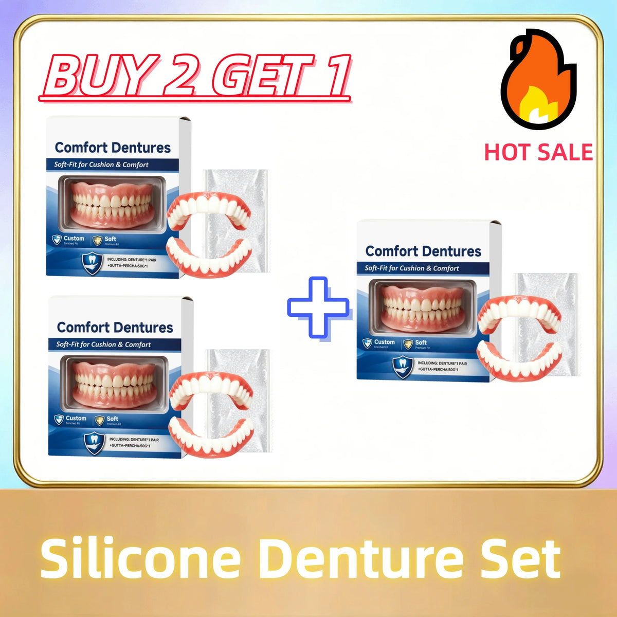 Full Silicone Denture Set – Lifelike Fake Teeth Upper & Lower Cosmetic Denture Set PLUSH Buy 2 Get 1 Free