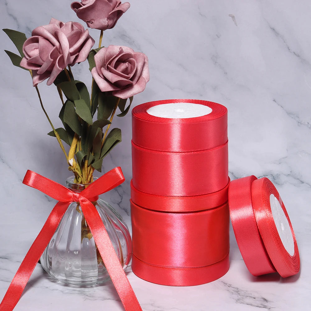 25 Yards Red Satin Ribbon – Wedding & Gift Wrap, 7 Widths Satin Craft Ribbon PLUSH