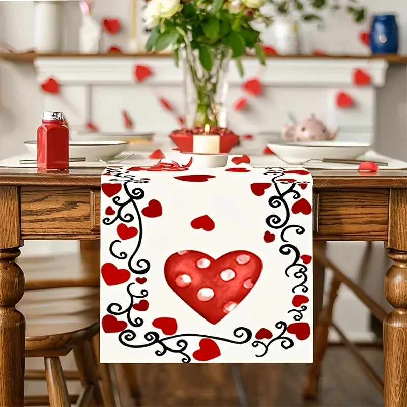 Valentine's Day Tablecloth – Red Heart & Polka Dot Print Holiday Tablecloth PLUSH