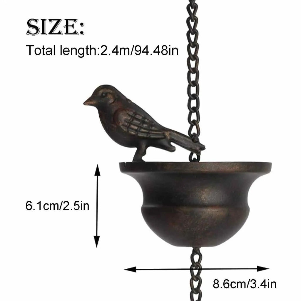 Metal Bird Rain Chain for Gutters – 7.87 ft Dark Bronze Decorative Rain Chain PLUSH