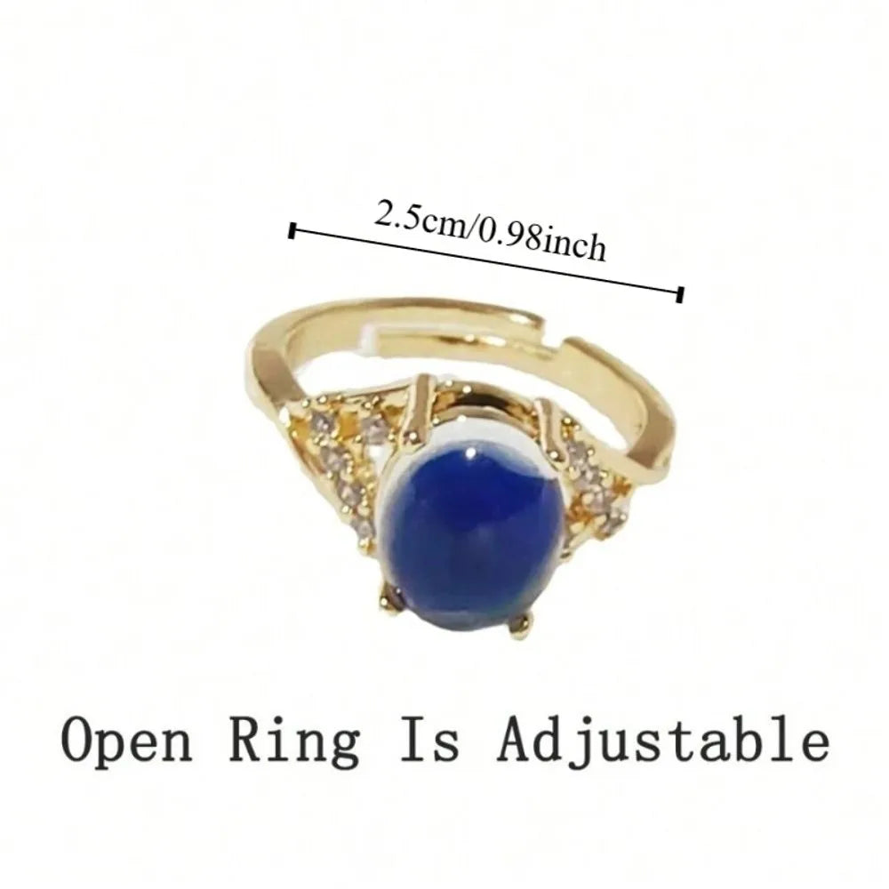 Color-Changing Mood Ring – Oval Moonstone Retro Adjustable Mood Ring PLUSH