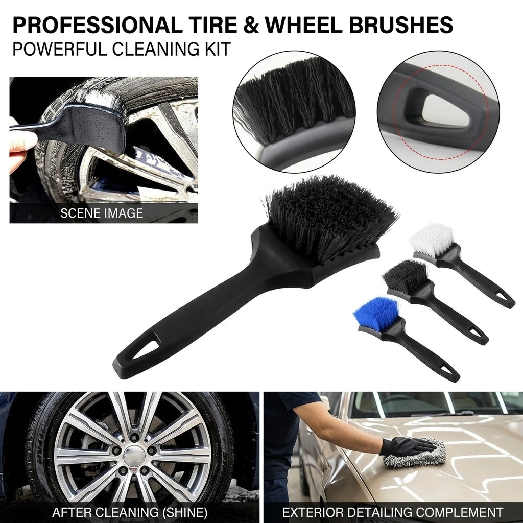 Car Wheel & Tire Cleaning Brush – Dense Bristles, Short Handle Wheel Cleaning Brush PLUSH