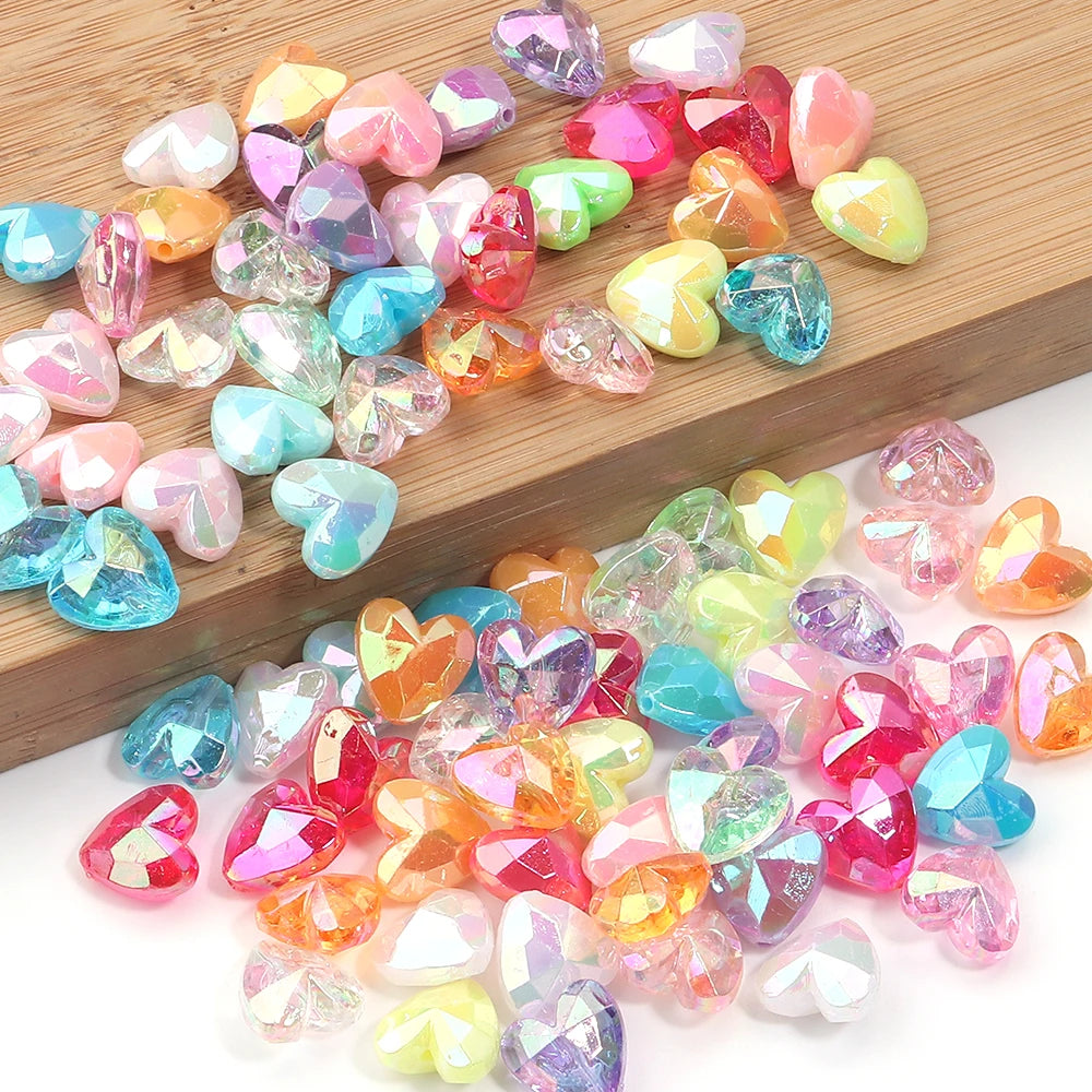 100pcs AB Color Heart Acrylic Beads – DIY Jewelry Making Acrylic Craft Beads PLUSH