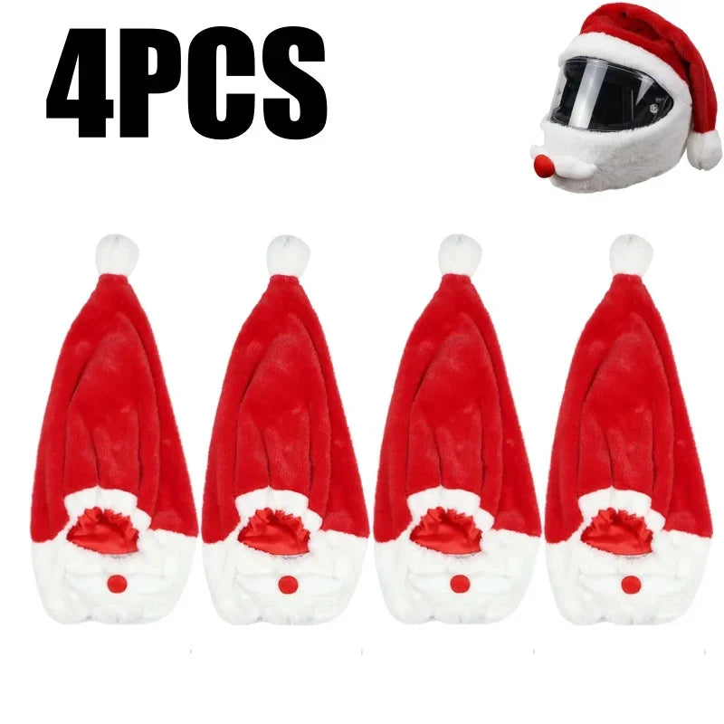 Santa Motorcycle Helmet Cover – Christmas Full Face Hat Decor Helmet Cover PLUSH 4PCS