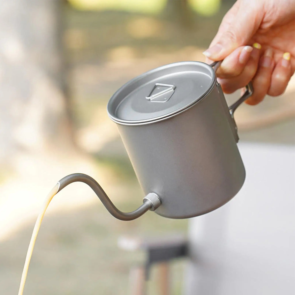 420ml Titanium Gooseneck Camping Kettle | Folding Handle Camping Kettle PLUSH